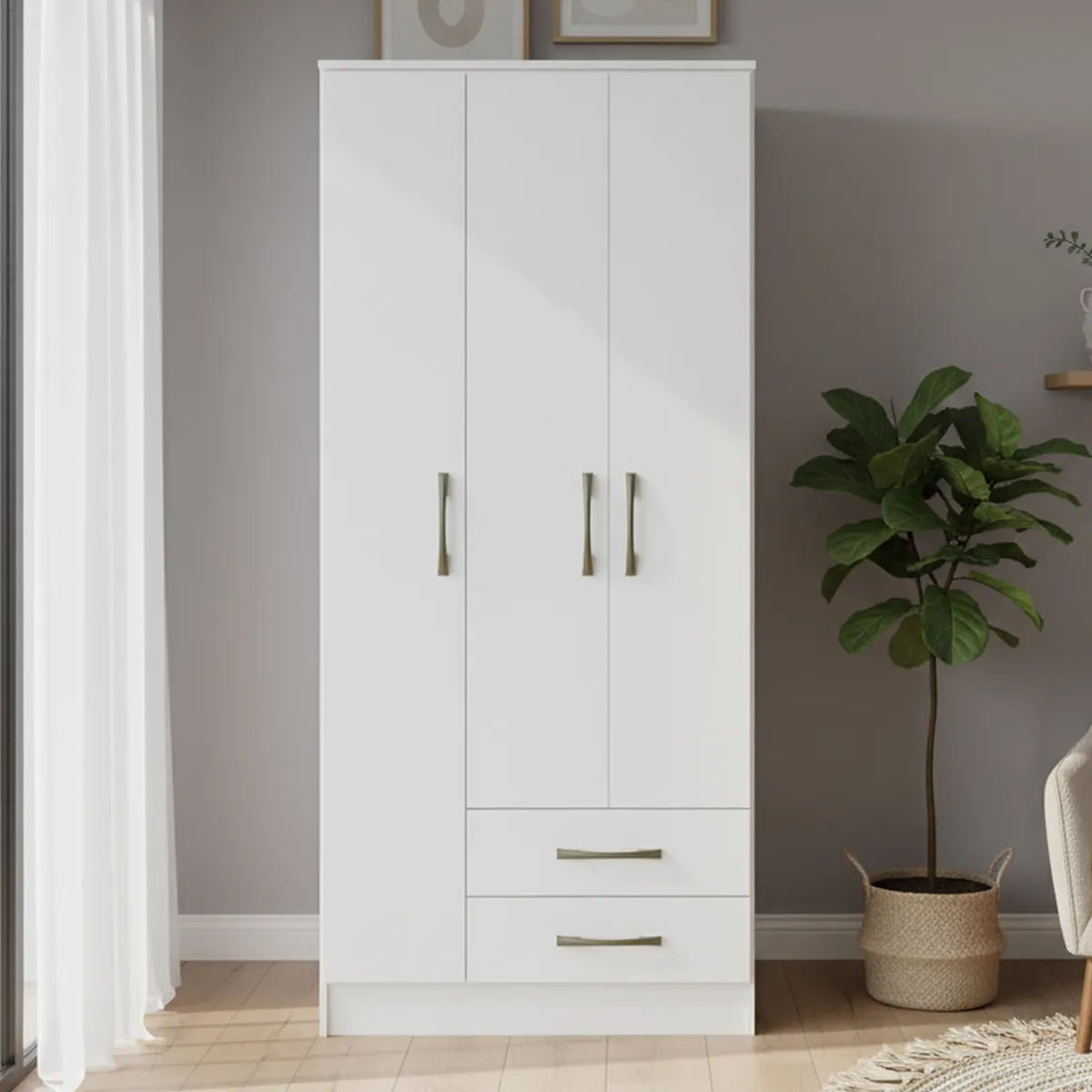 VEKKAHOME - Clóset Pequim 3 Puerta(s) 2 Cajón(es) 5 Repisa(s) 81.4x182.5x47 cm Blanco