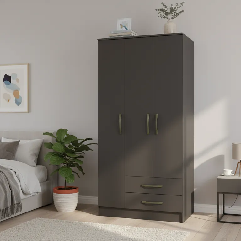 VEKKAHOME Clóset Pequim 3 Puerta(s) 2 Cajón(es) 5 Repisa(s) 81.4x182.5x47 cm Negro