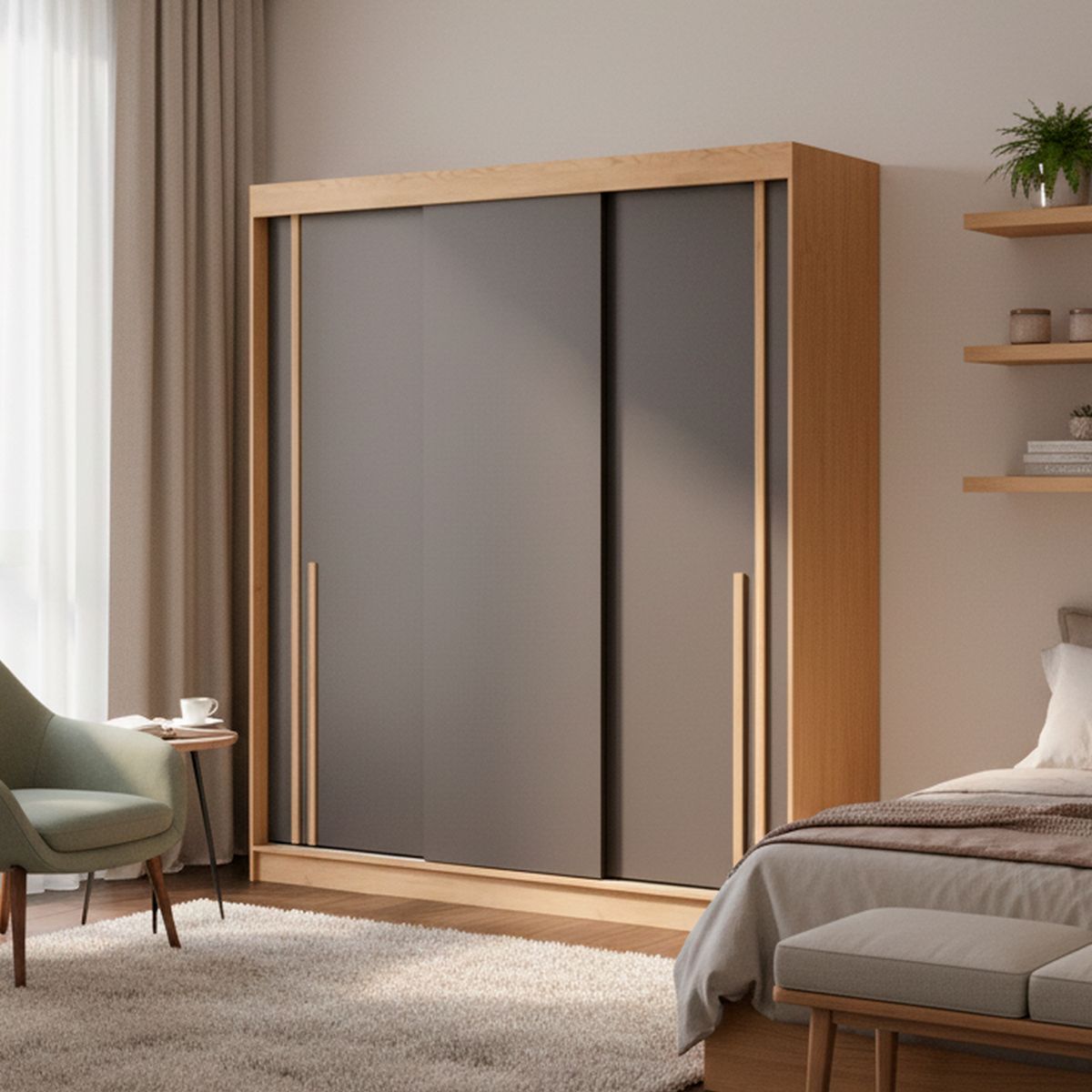 VEKKAHOME - Clóset Lyon New 3 Puerta(s) 2 Cajón(es) 8 Repisa(s) 183.3x197.2x54.3 cm Café