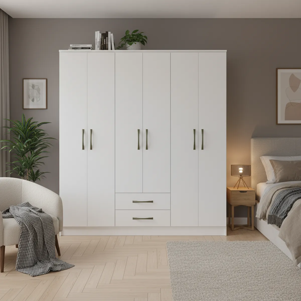 VEKKAHOME - Clóset Pequim 6 Puerta(s) 2 Cajón(es) 6 Repisa(s) 161.7x182.5x47 cm Blanco