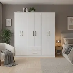 VEKKAHOME - Clóset Pequim 6 Puerta(s) 2 Cajón(es) 6 Repisa(s) 161.7x182.5x47 cm Blanco