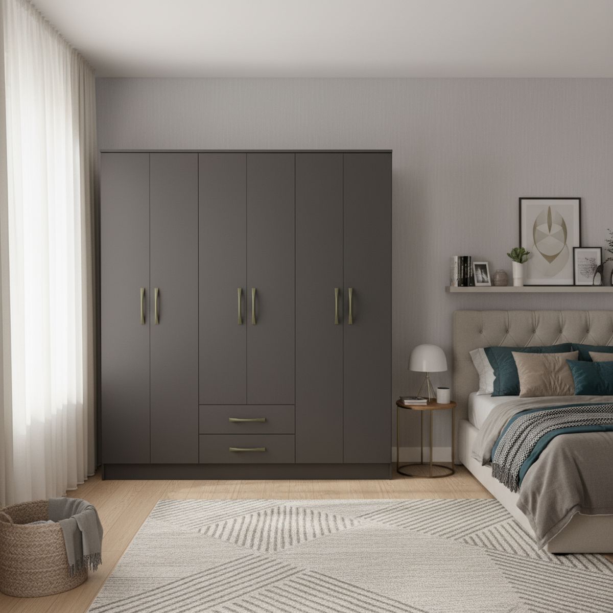 VEKKAHOME - Clóset Pequim 6 Puerta(s) 2 Cajón(es) 6 Repisa(s) 161.7x182.5x47 cm Negro