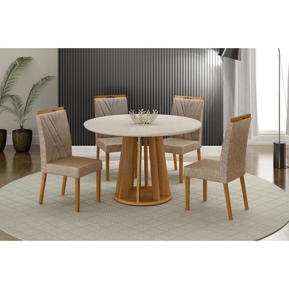 VEKKAHOME - Juego de Comedor Rose Lara 4 Sillas Mesa Redonda 120x78x120 cm Café/Blanco