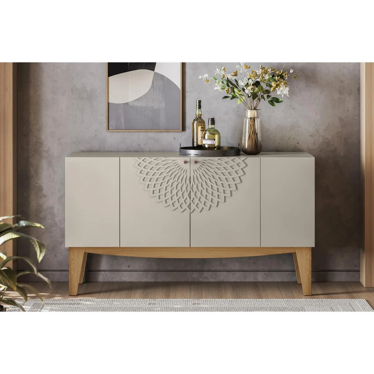 EXIT - Buffet Jade moderno 136x39,5x77,4 cm beige/cedro
