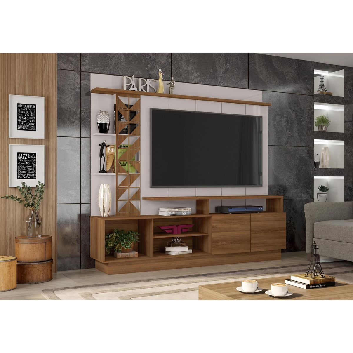 EXIT - Estante para TV Vivaz 2000 Beige Mate 65 " 200x182x40 cm