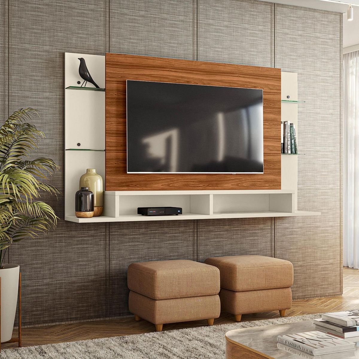 EXIT - Panel TV Malbec Canela/Beige 60 " 182,6x109x31,5 cm