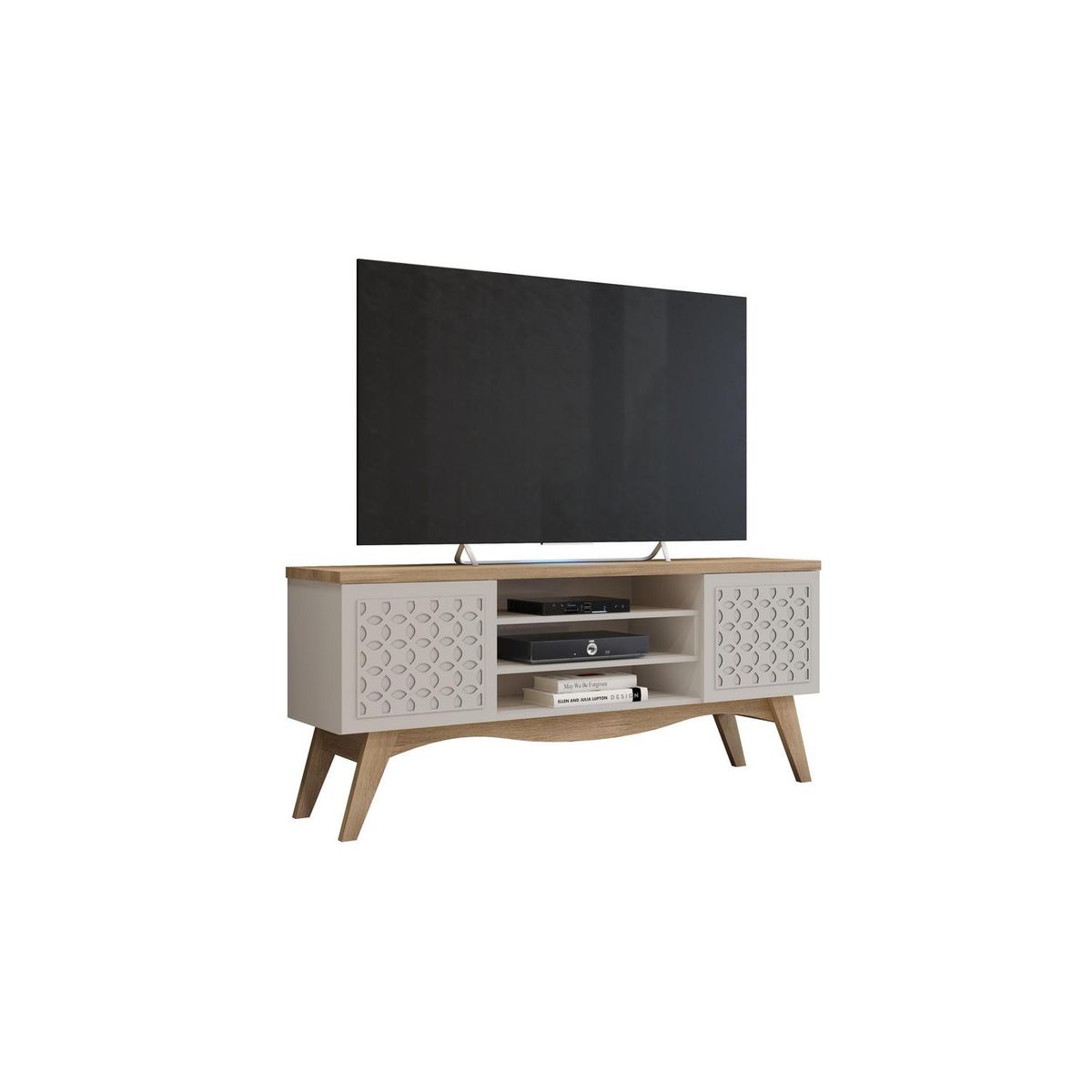 EXIT - Rack TV Lineas Modernas Liz Beige/Cedro 70 " 160x70,5x38 cm