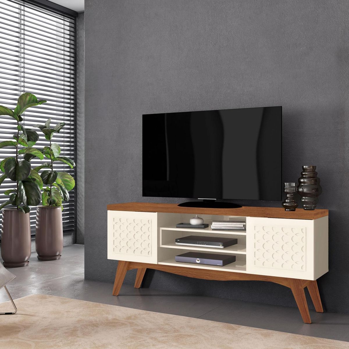 EXIT - Rack TV Lineas Modernas Liz Beige Mate 70 " 160x70,5x38 cm
