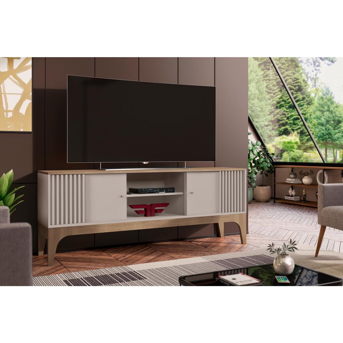 EXIT - Rack TV Florencia Beige/Cedro 70 " 160x63,7x36,5 cm