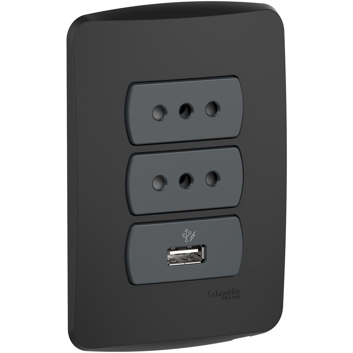 SCHNEIDER ELECTRIC - Placa Miluz armada con doble tomacorriente + 1 USB grafito