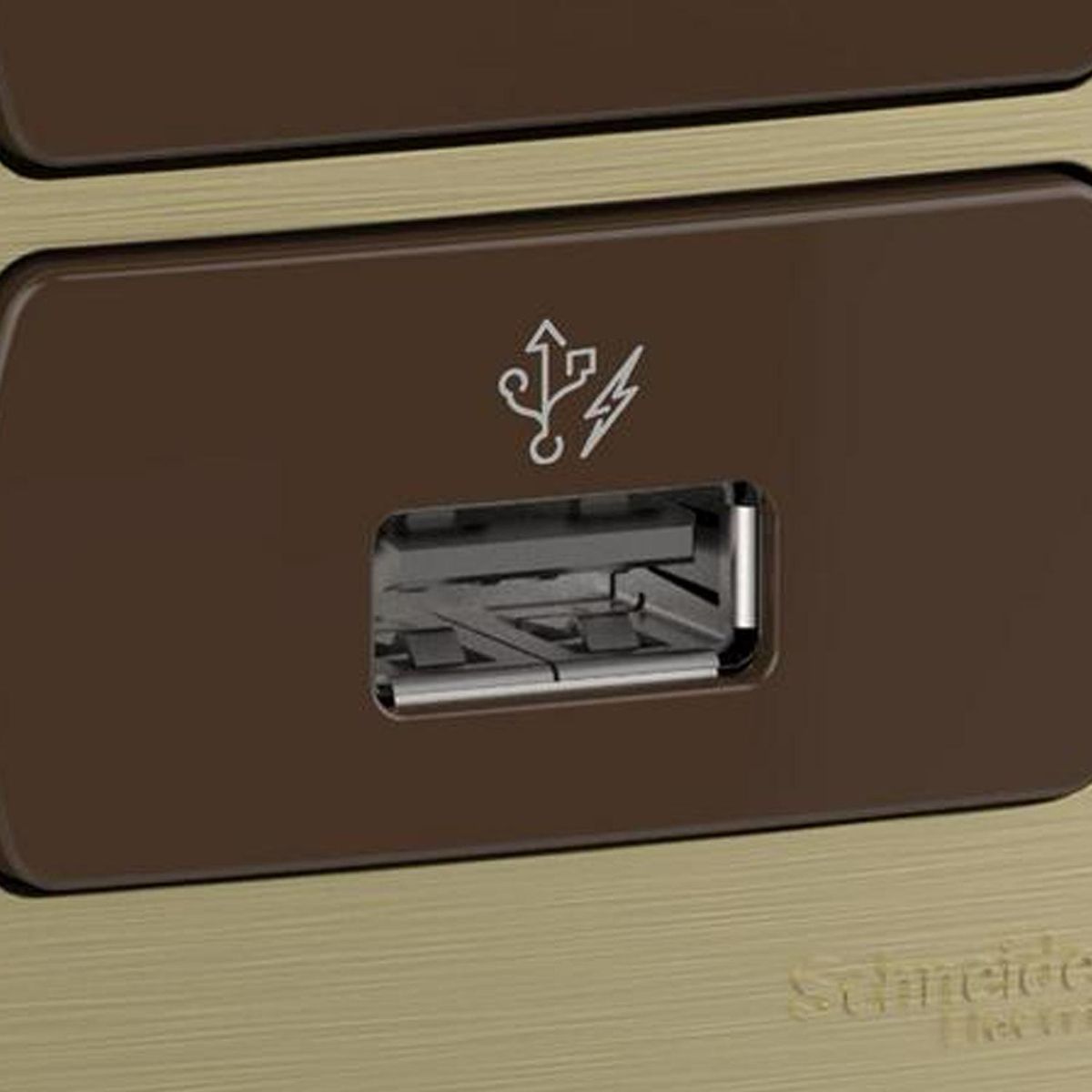 SCHNEIDER ELECTRIC - Placa Miluz armada con doble tomacorriente + 1 USB dorado