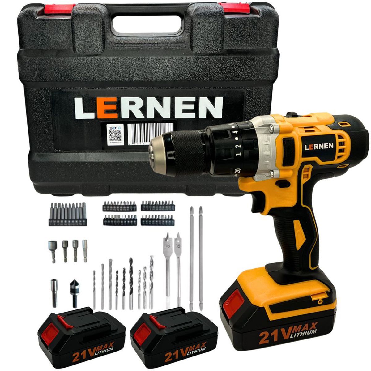 LERNEN - Taladro Inalámbrico Percutor 13 mm 21V/2 Baterías/Accesorios