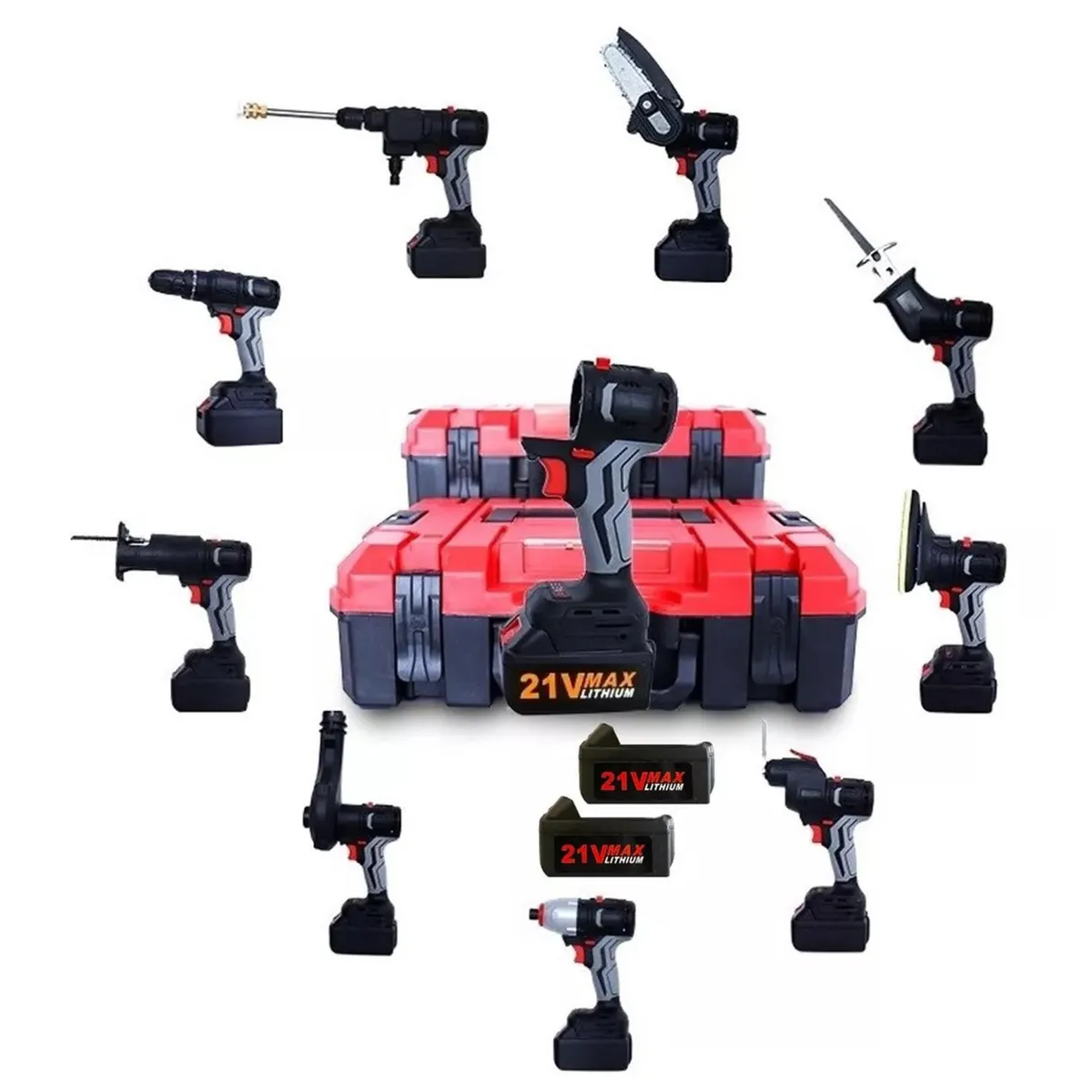 LERNEN - Taladro Inalámbrico Percutor 21V/Herramienta 10 En 1/2 Baterías