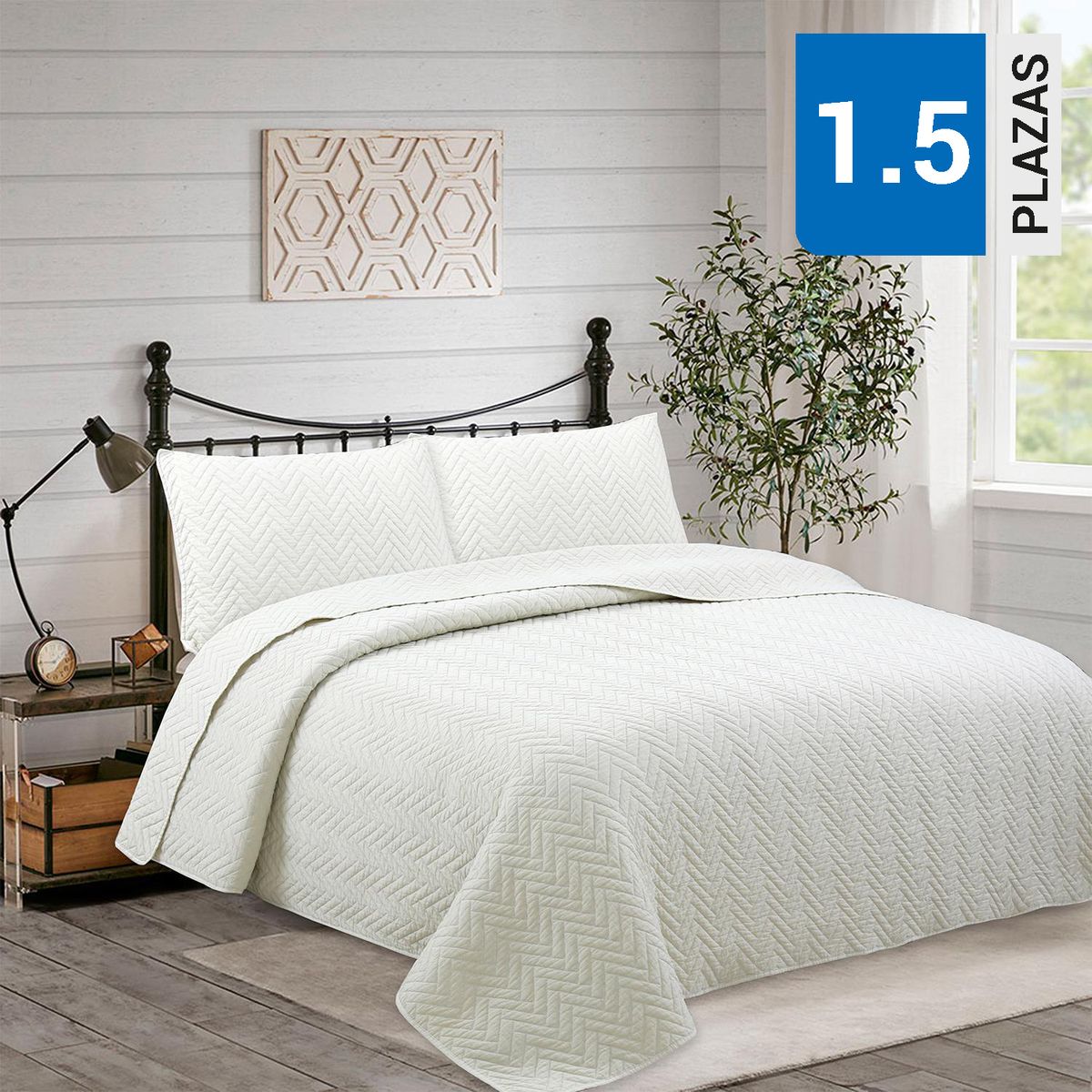 DIB - Quilt Cubrecama 1.5 plazas Geometric Hebra Natural 