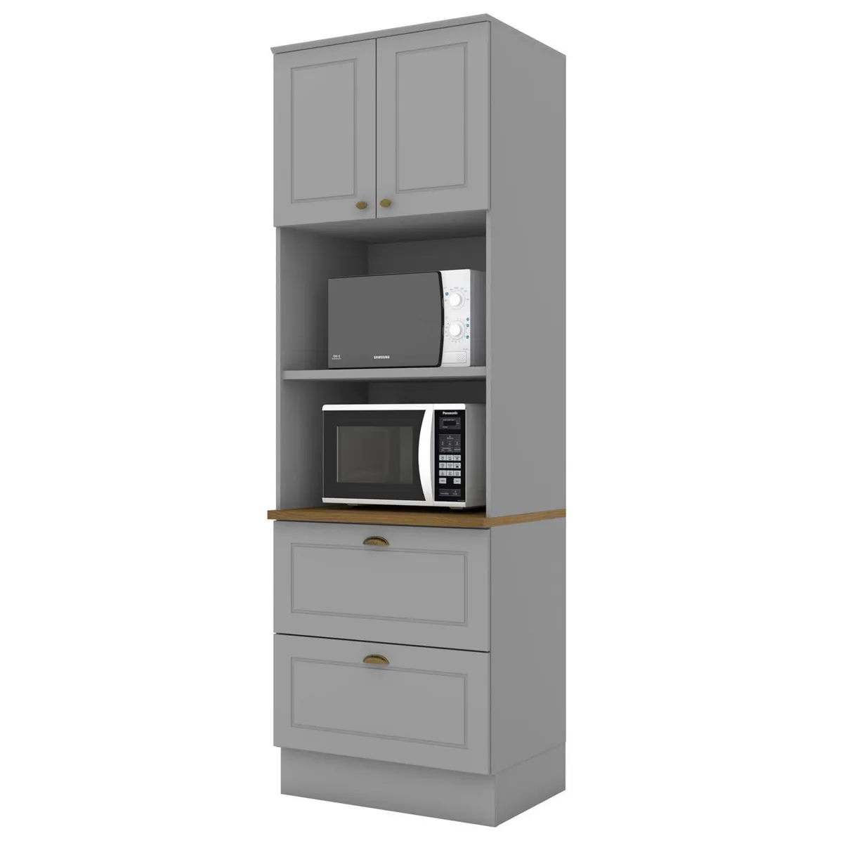 HOME MOBILI - Mueble para microondas 2 puertas 2 cajones gris Americana