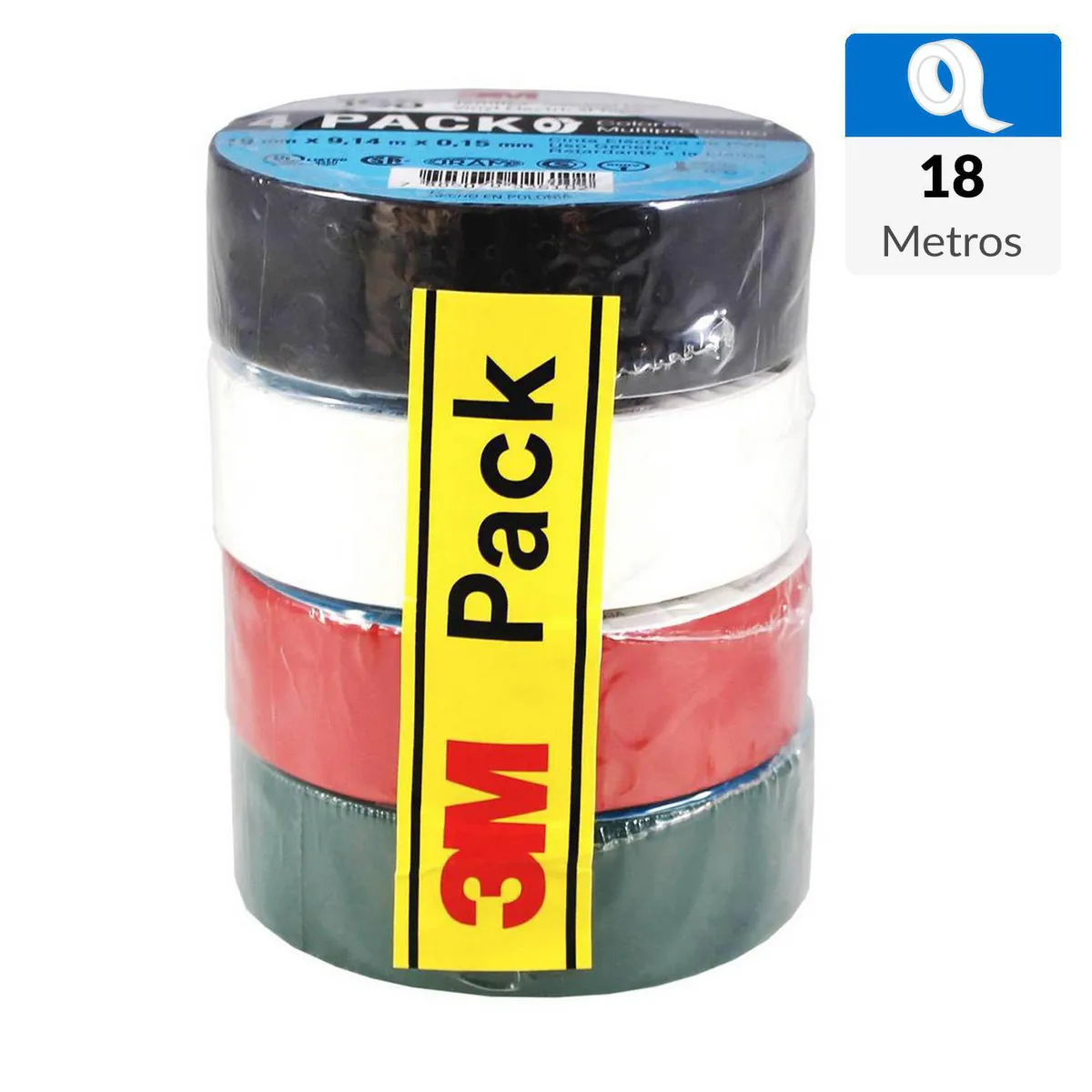 3M - Pack Cinta Aisladora Eléctrica 19 mm x 18 m Colores
