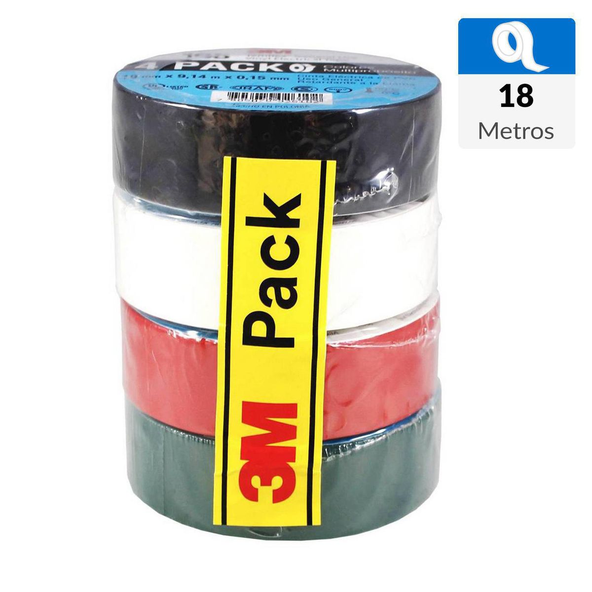 3M - Pack Cinta Aisladora Eléctrica 19 mm x 18 m Colores