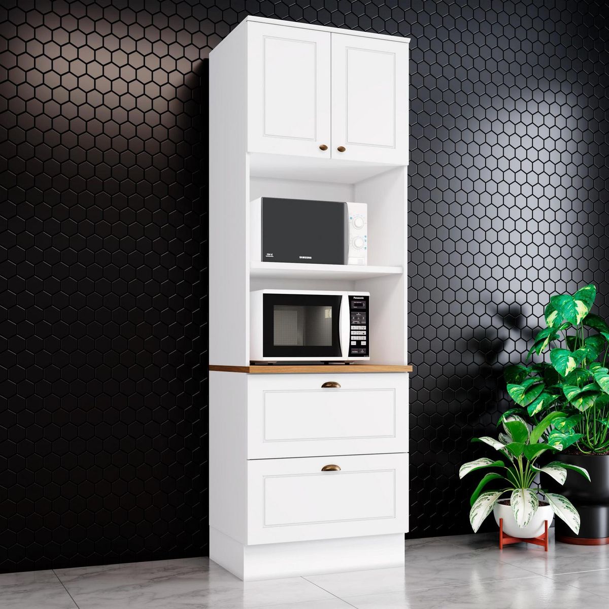 HOME MOBILI - Mueble para microondas 2 puertas 2 cajones Americana