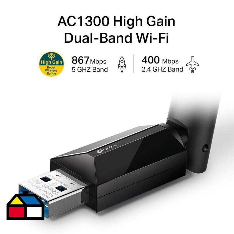 TP LINK - Adaptador USB inalámbrico AC1300 alta ganancia dual band