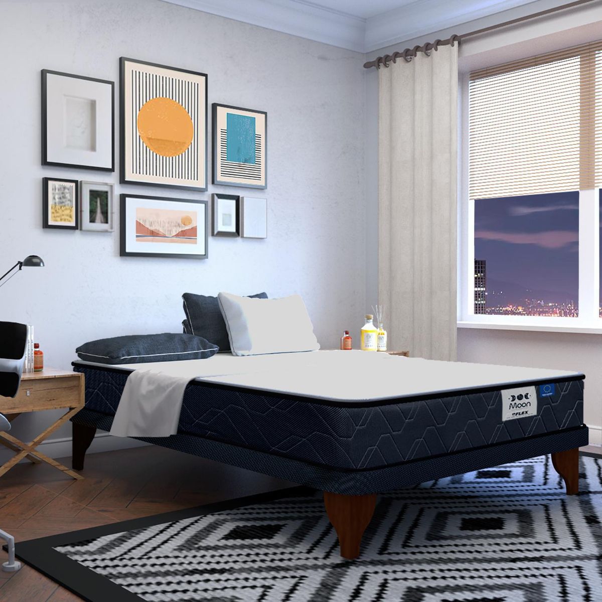 FLEX - Cama 2 plazas Europea Moon Azul