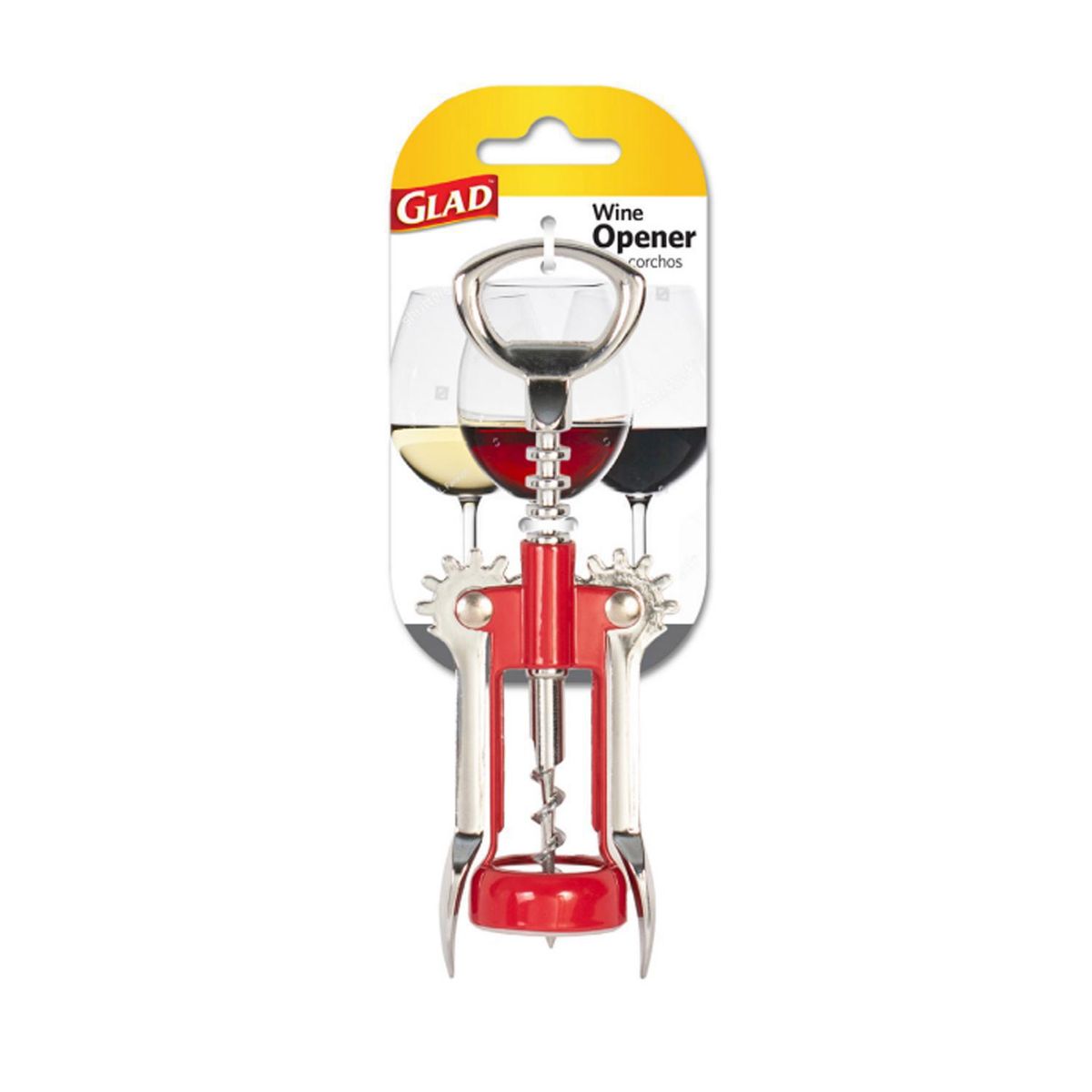 GLAD - Sacacorchos Glad Inoxidable Abrebotellas Vino 18x8x3 cm Rojo