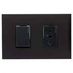 BTICINO - Placa armada Nóbile interruptor simple 9/12 + tomacorriente 10A negro