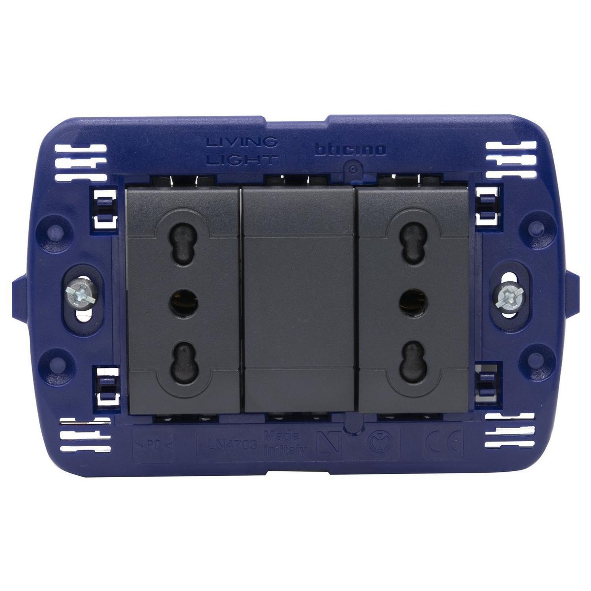 BTICINO - Placa Semi Armada Living Light Tomacorriente Doble 10/16A Color Antracita