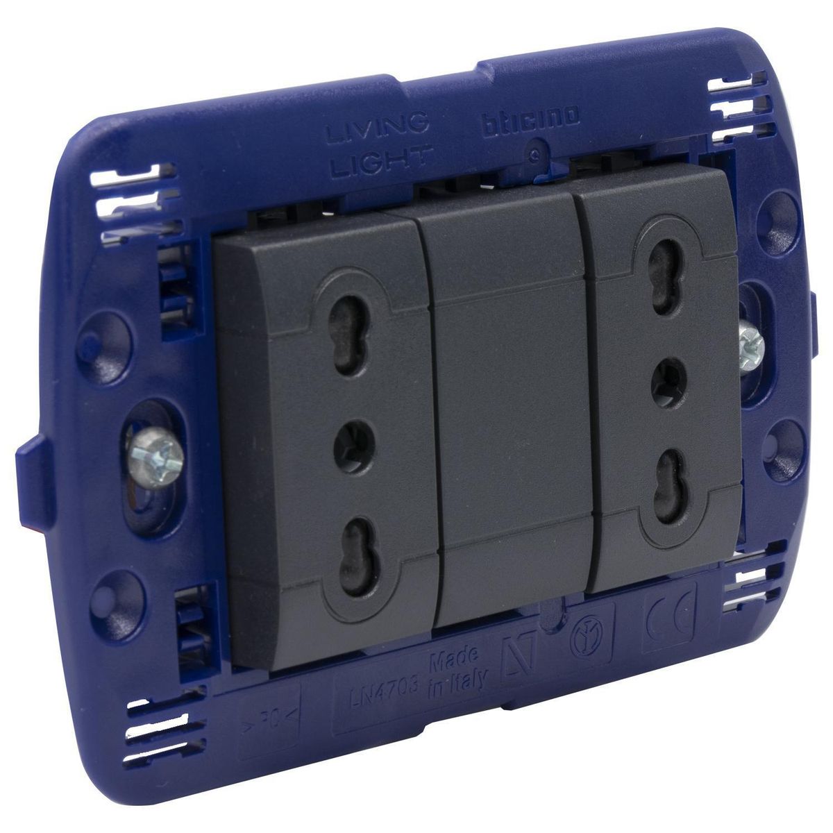 BTICINO - Placa Semi Armada Living Light Tomacorriente Doble 10/16A Color Antracita