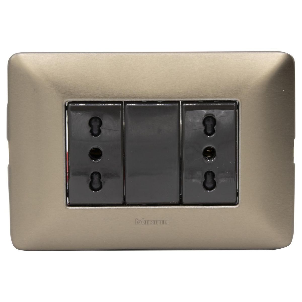 BTICINO - Placa Armada Matix Tomacorriente Doble 10/16A Color Titanio