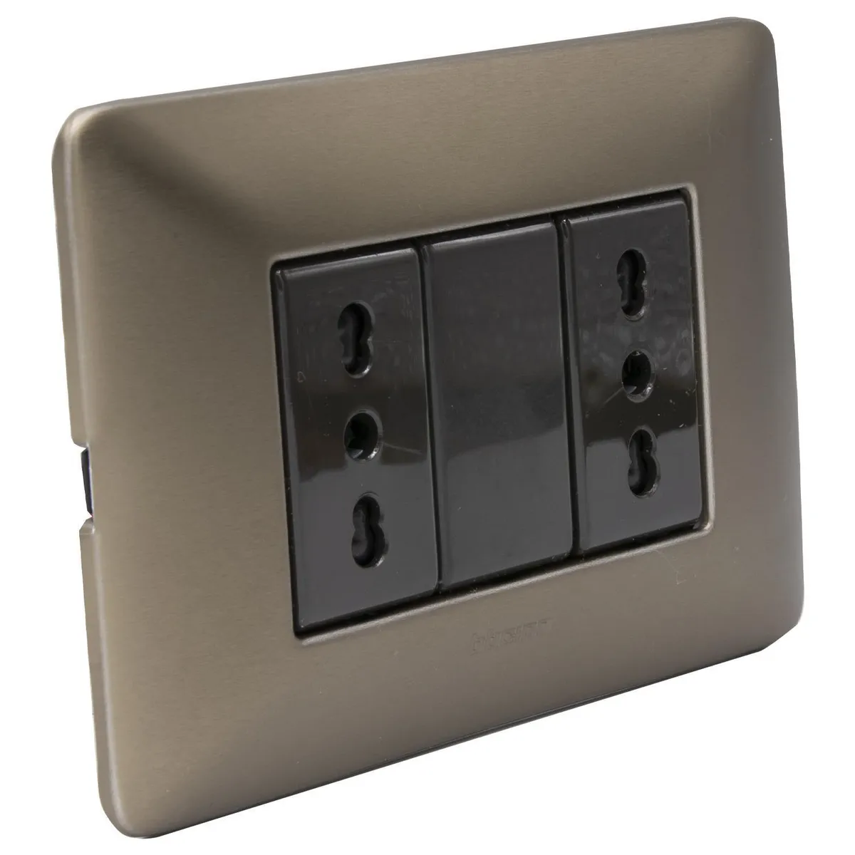 BTICINO - Placa Armada Matix Tomacorriente Doble 10/16A Color Titanio