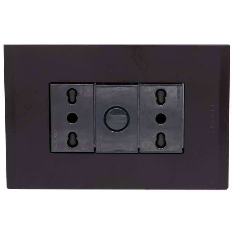 BTICINO - Placa armada Nóbile tomacorriente doble 10/16A color negro