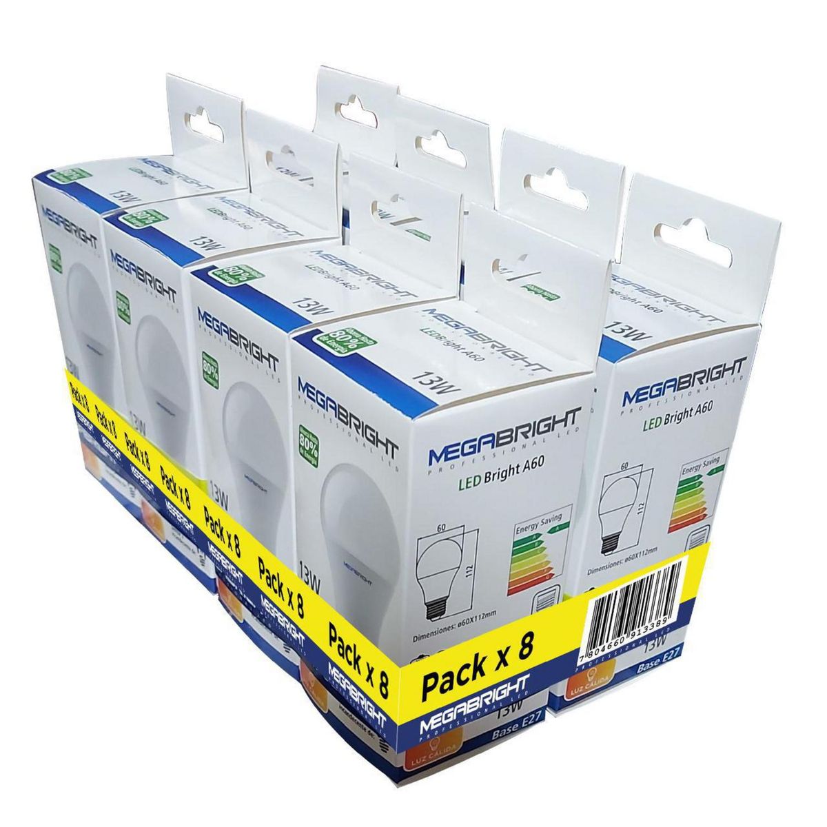 MEGABRIGHT - Pack 8 Ampolletas Led 8 W E27 1050 lm Luz Cálida