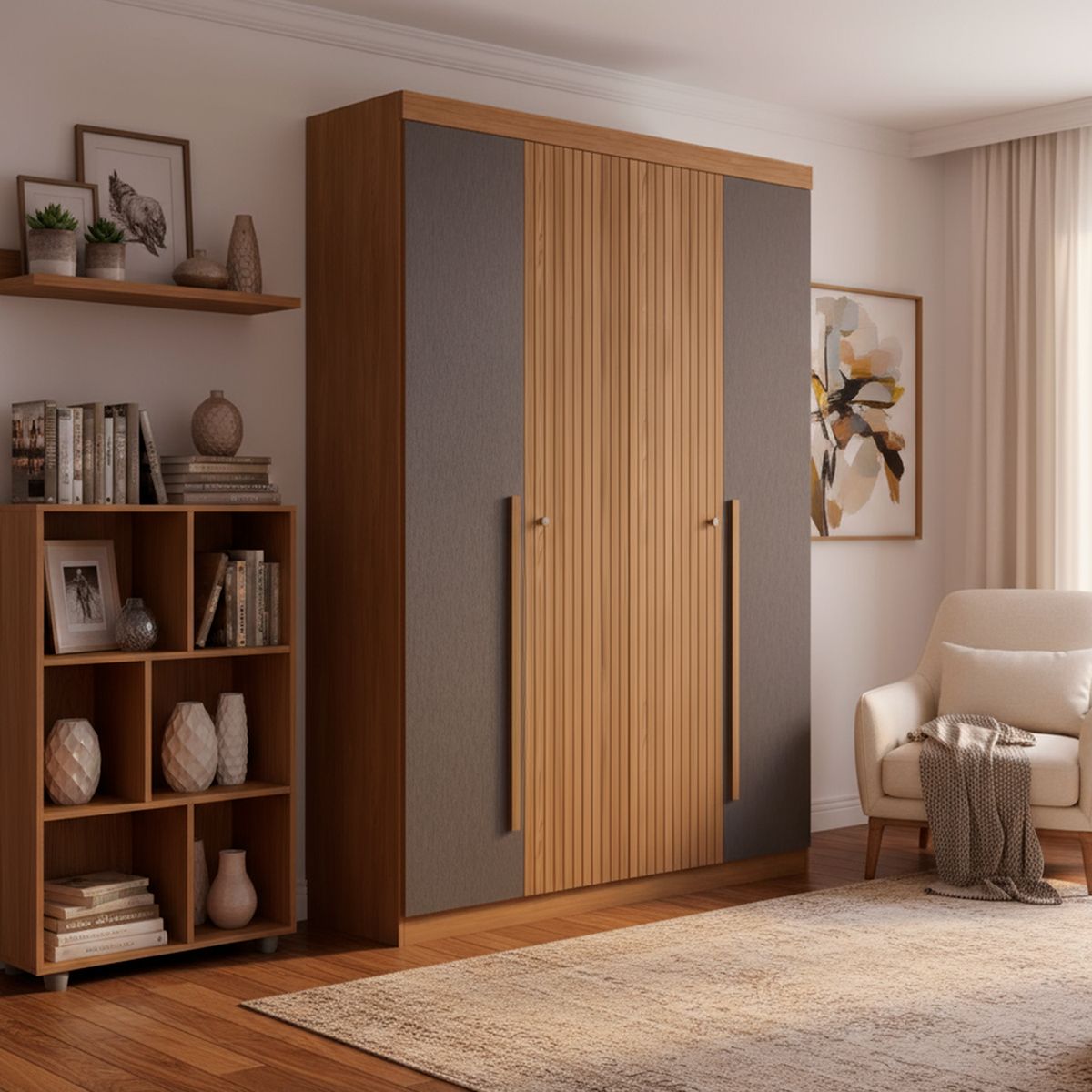 ONESSTA - Clóset Buriti 4 Puerta(s) 2 Cajón(es) 5 Repisa(s) 155x219x46.3 cm Café/Grafito