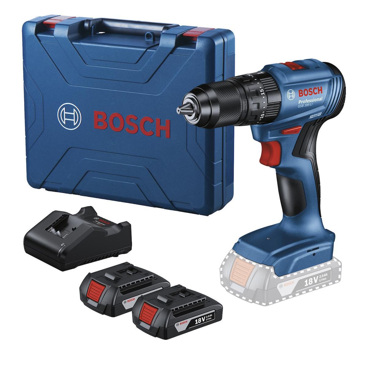 BOSCH - Taladro percutor inalámbrico 13mm 18V + 2 baterías + cargador + 91 accesorios