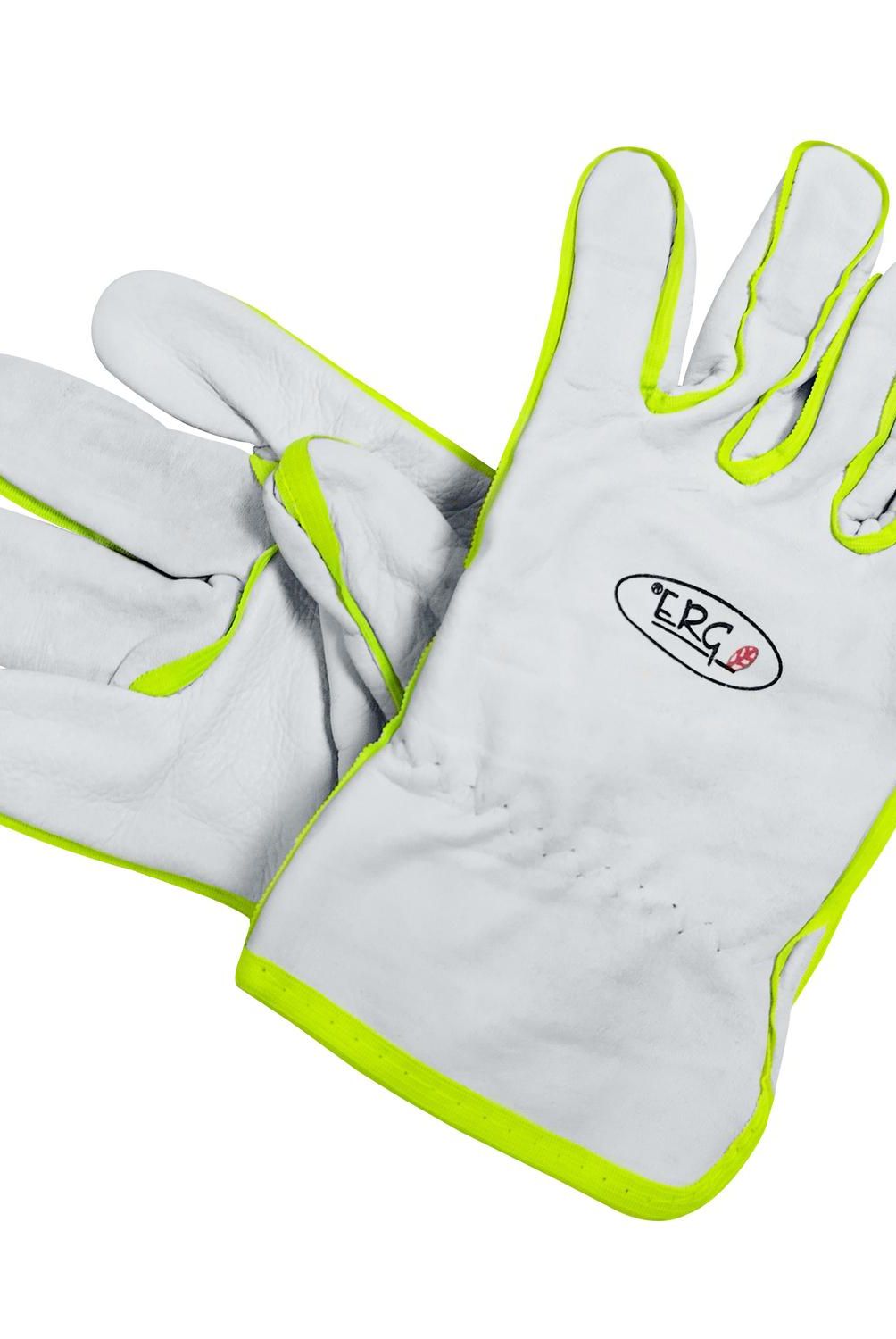 ERGO - Guante de Cuero Talla única Blanco y Amarillo Fluor