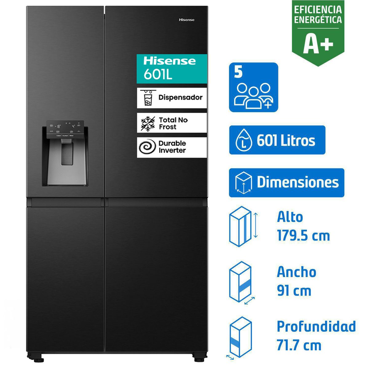 HISENSE - Refrigerador 2 Puertas Side by Side No Frost 601 Litros Negro RS781BV