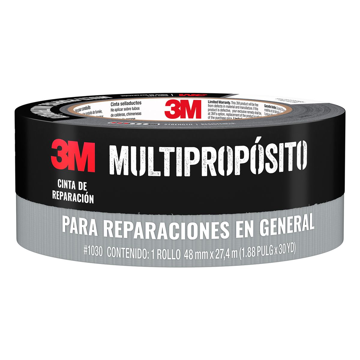 3M - Cinta de Tela Duct Tape de reparación Gris 48 mm x 27.4 mts