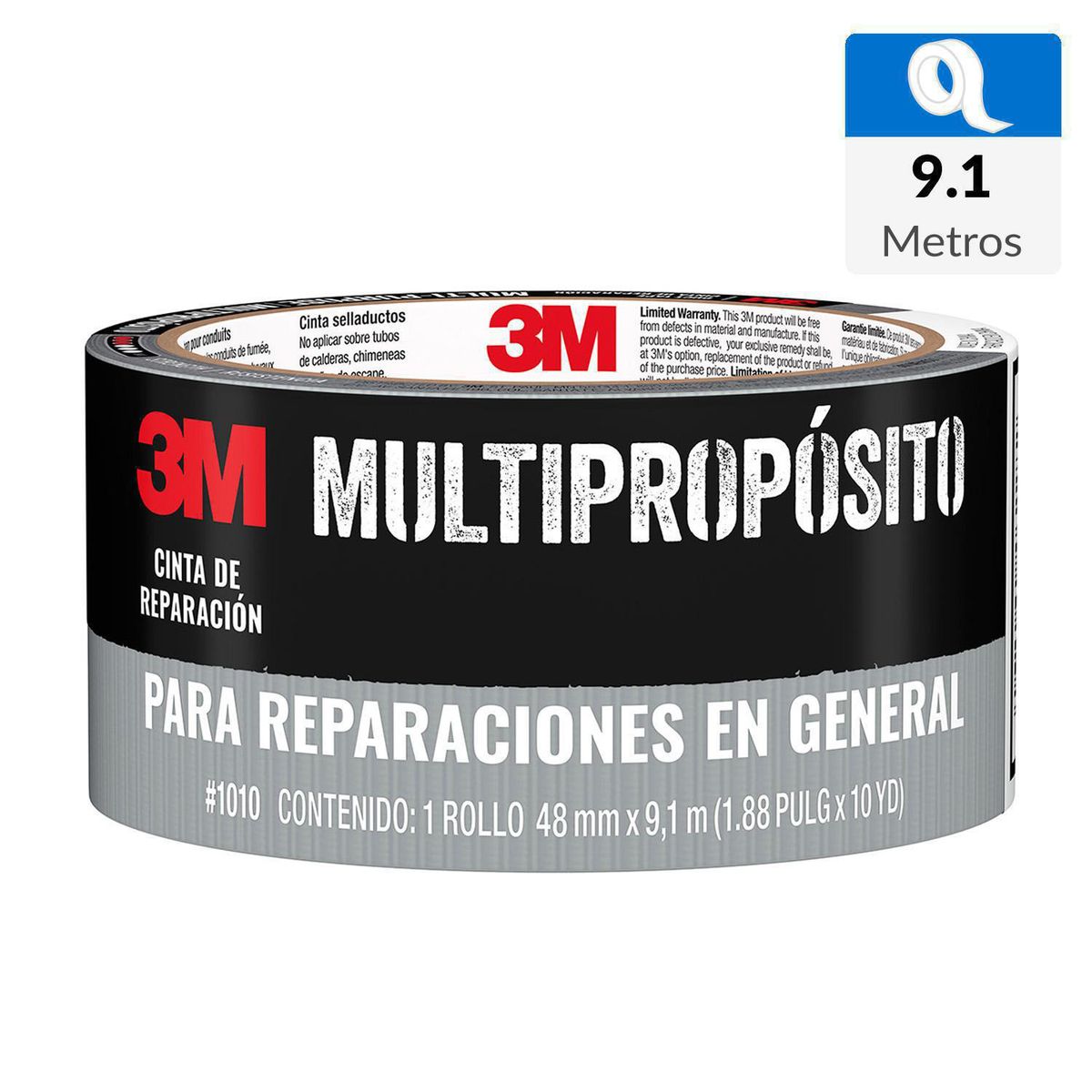 3M - Cinta de Tela Duct Tape de reparación Gris 48 mm x 9.1 mts