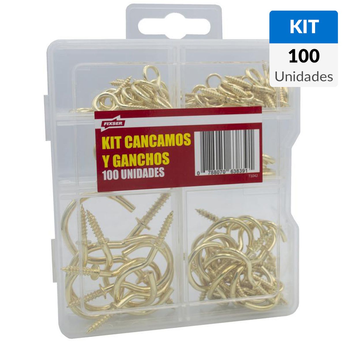 FIXSER - Kit cáncamos y ganchos acero cincado