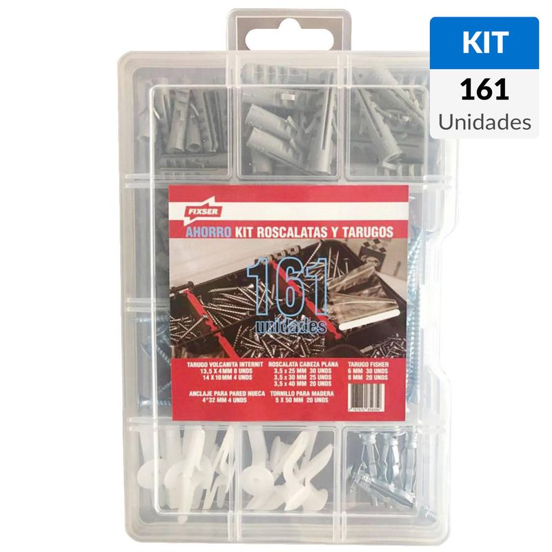 FIXSER - Kit 161 piezas roscalatas/tarugos