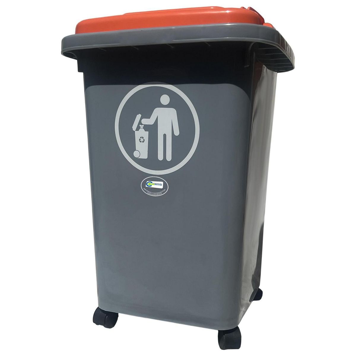 JENNY HOME - Basurero 4 Ruedas 50 Litros Plástico Gris/Naranja