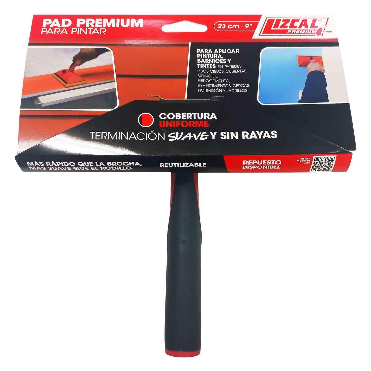 LIZCAL - Pad almohadilla flocada para pintar 23x9 cm con mango regulable sin angulo 9"