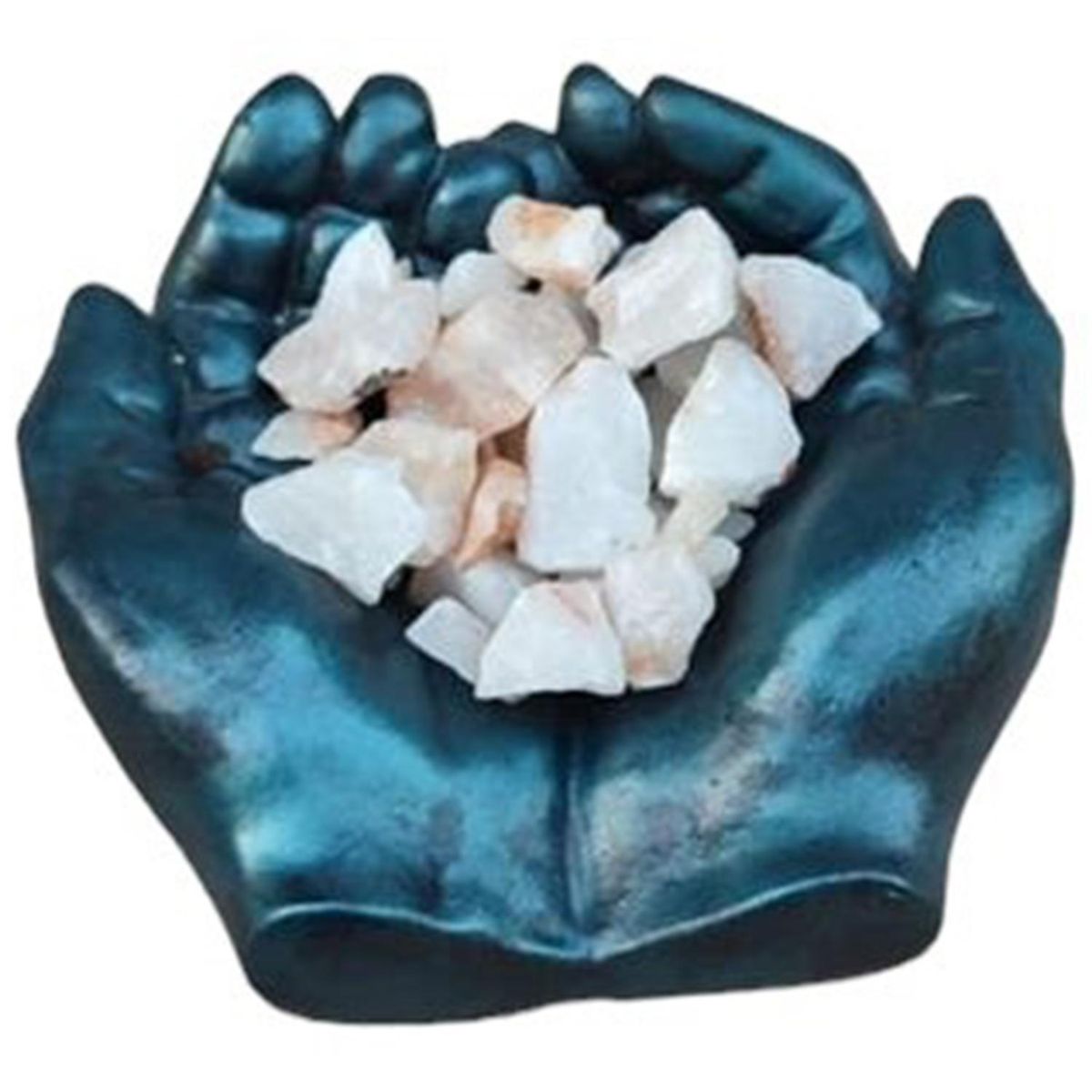 SAT NAM INSPIRES - Manos de la Abundancia Azul 13 cm + Piedra Cuarzo