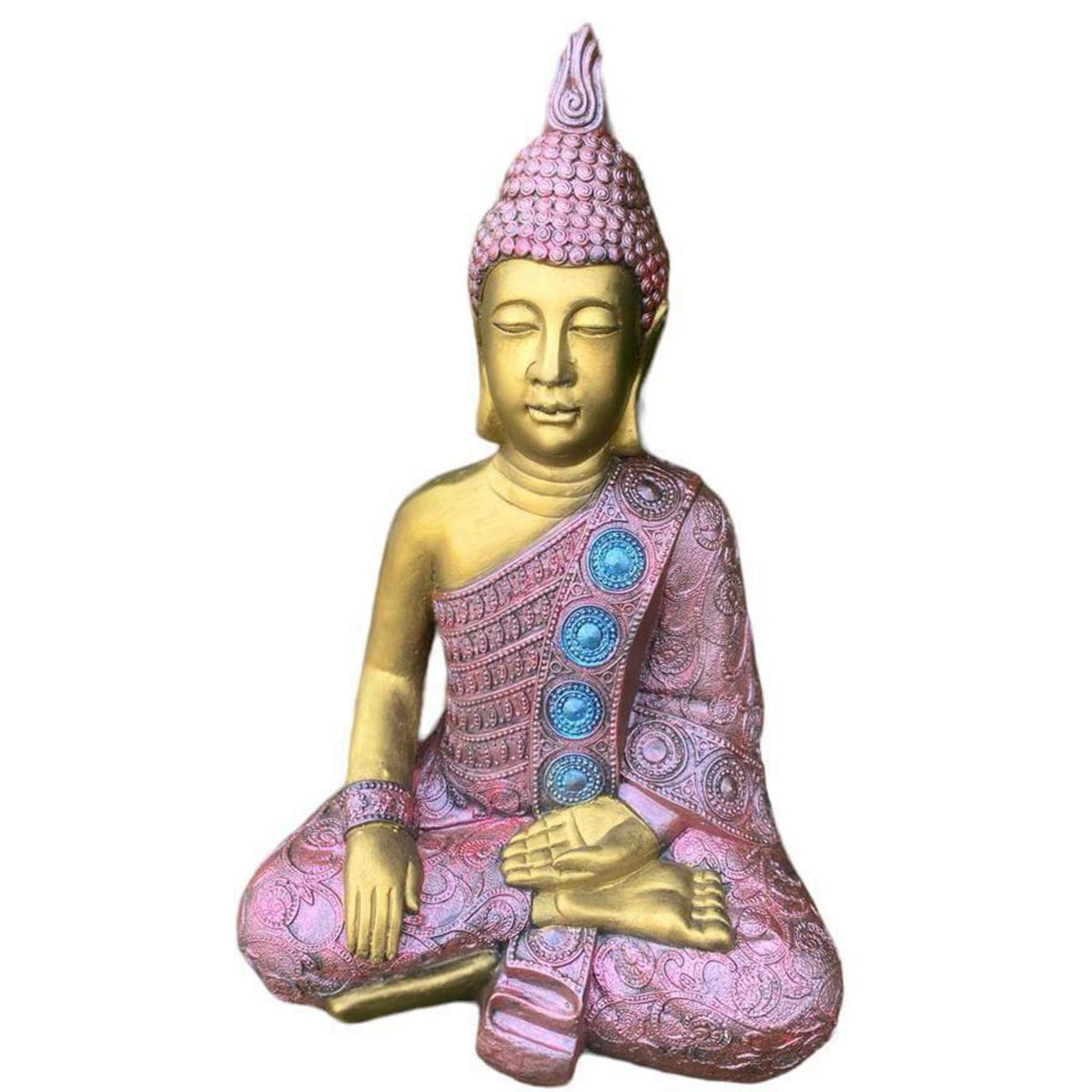SAT NAM INSPIRES - Buda Meditación Mudra Bhumisparsha Golden Red 50 cm