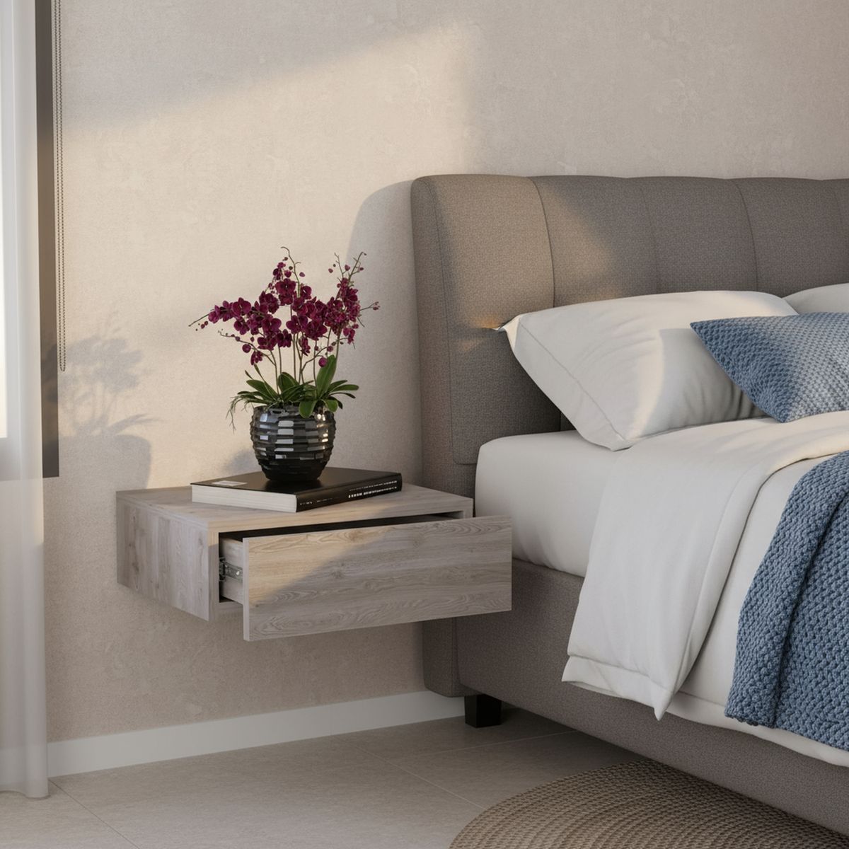 TUHOME - Velador 1 Cajón(es) Milano 40x13x34.1 cm Ceniza