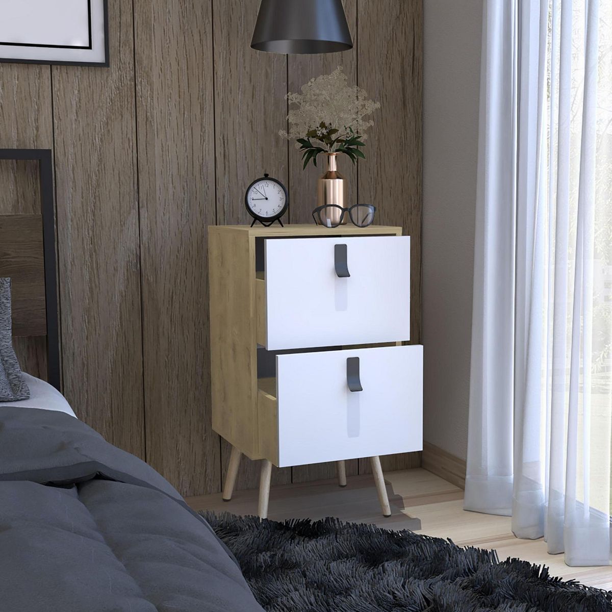 TUHOME - Velador 2 Cajón(es) Huna 40x75x35 cm Macadamia