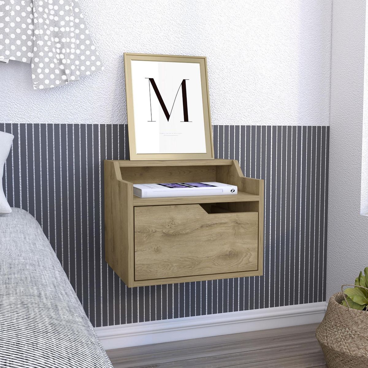 TUHOME - Velador 1 Cajón(es) Busan 40x33x34 cm Macadamia