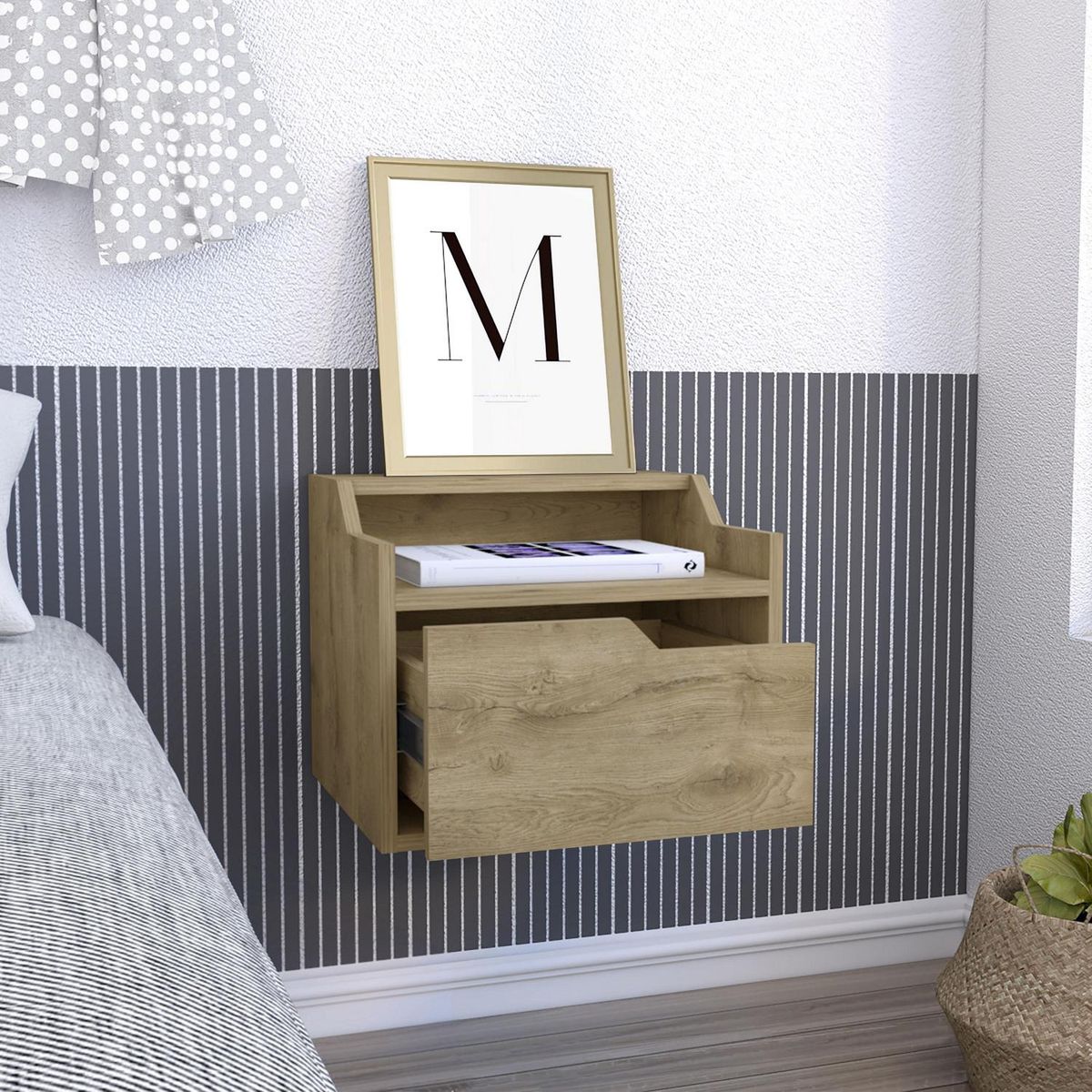 TUHOME - Velador 1 Cajón(es) Busan 40x33x34 cm Macadamia