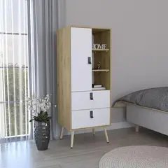 TUHOME - Cómoda 1 Puerta 2 Cajón(es) Alta Huna 51x132x42.2 cm Macadamia/Blanco