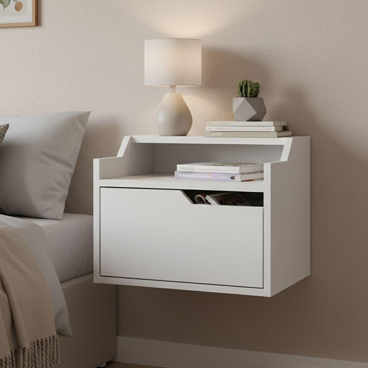 TUHOME - Velador 1 Cajón(es) Busan 40x33x34 cm Blanco